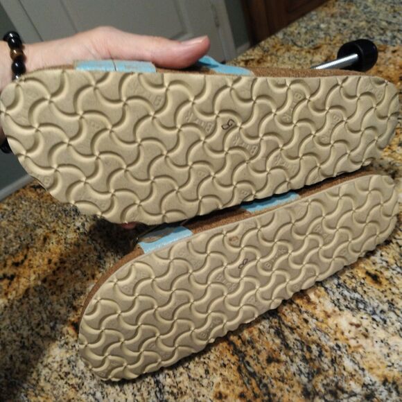 Birkenstock Yao Washed Metallic Aqua Blue Leather Sandals Women's Size 41 US 10 - Picture 8 of 13